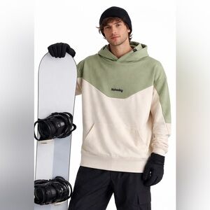 NOBADAY (NWOT) Men’s Cream & Green Hooded Snowboarding Thick Sweatshirt (MEDIUM)